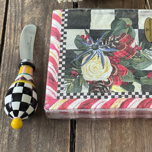 MacKenzie-Childs Hostess Gift Bundle – Courtly Check Cheese Spreader & Holiday N - Picture 12 of 13